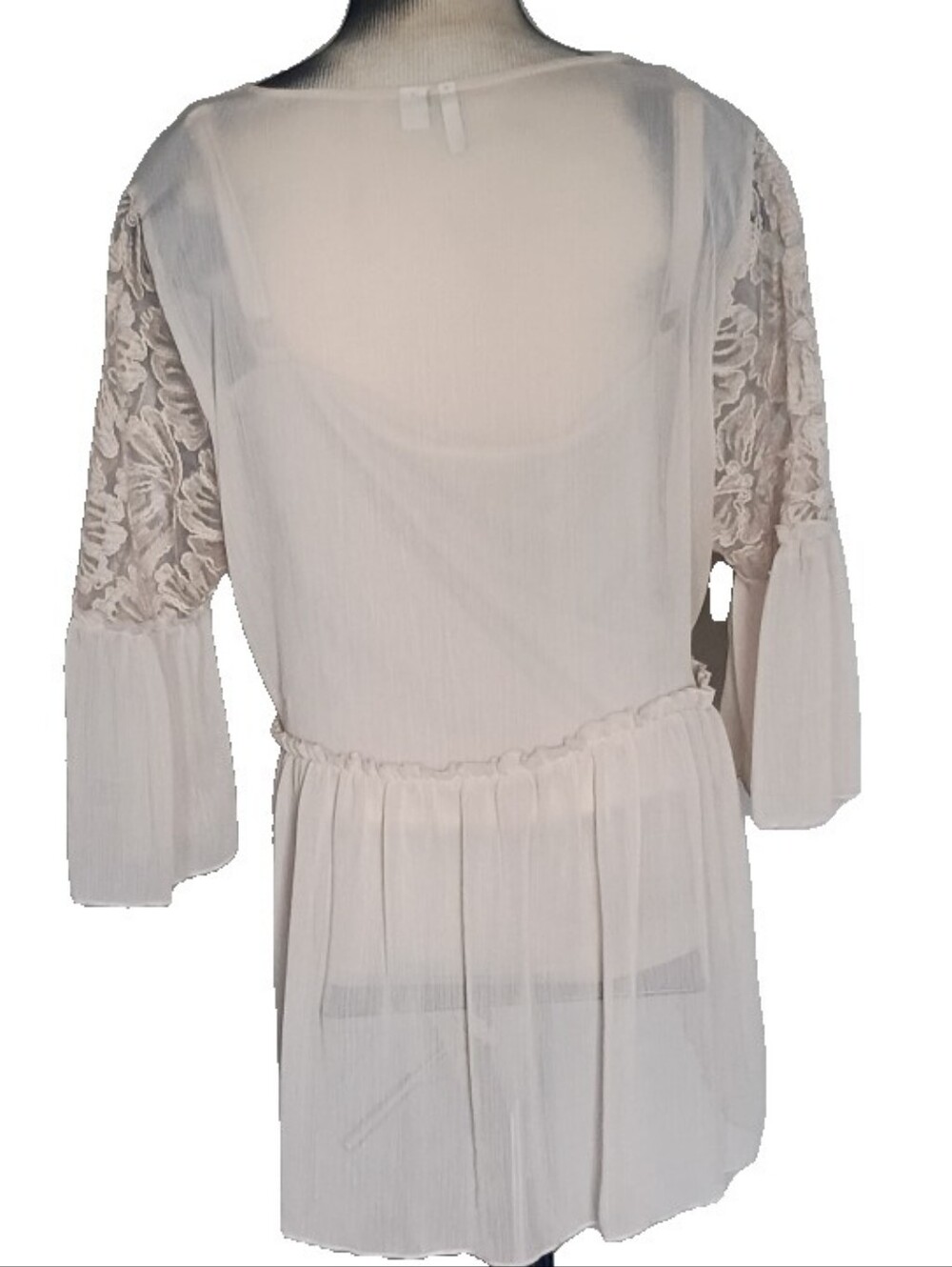 Cato Cream Lace Yoke Pleated Peasant Blouse - Picture 3 of 9